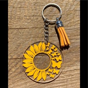 Sunflower & Butterfly Vinyl Keychain ~Handmade